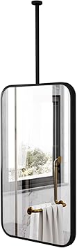 BTZHY Bathroom Mirror,Square Ceiling Mounted Mirror, Rectangular Wall Mirror with Ceiling Hanging Rod, Floating Bathroom Vanity Make Up Mirror, Clear and Practical, 50cmx70cm