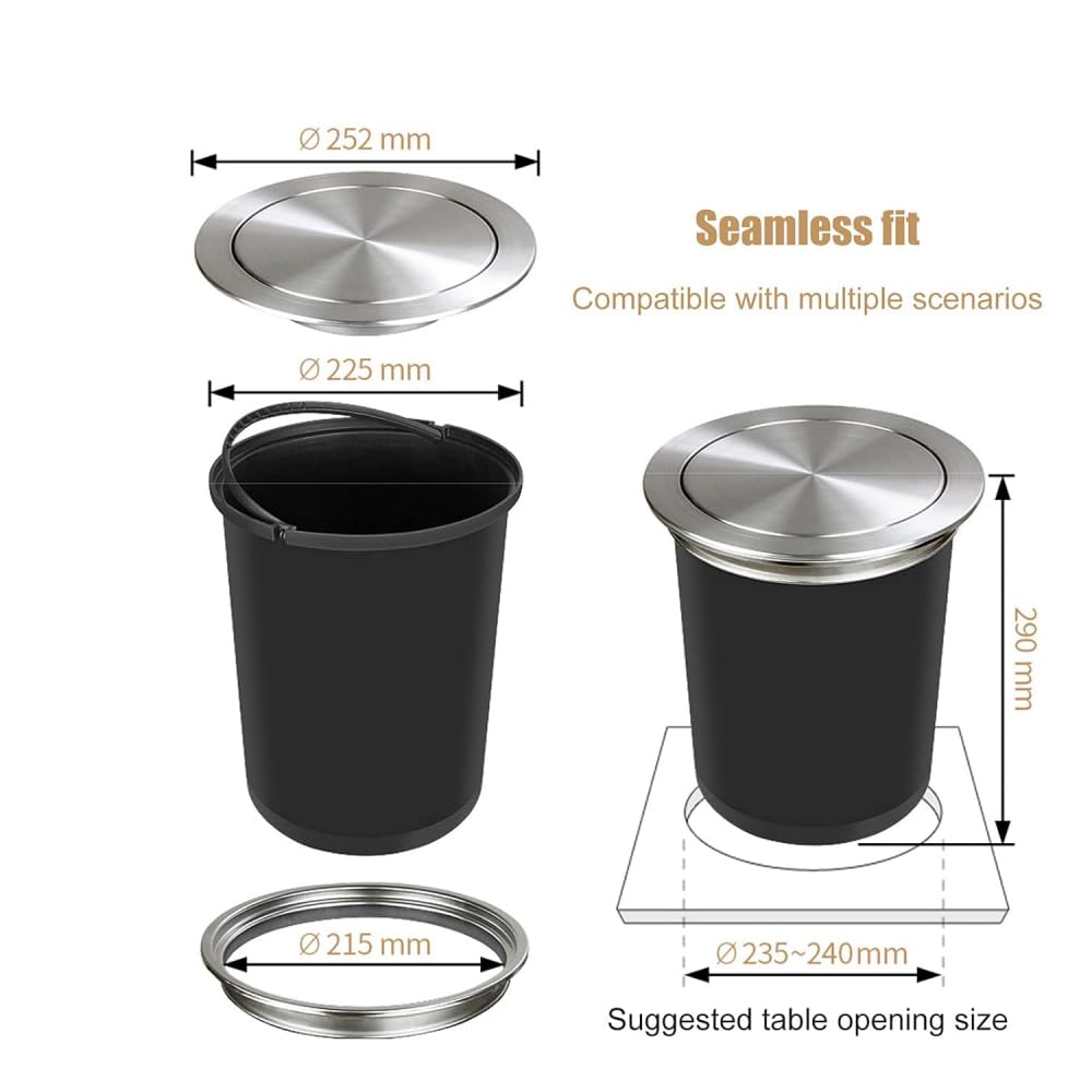 Couvercle Poubelle Encastrable Inox – Ø 220/240/290 Mm – Trappe Pivotante Hygiénique Cuisine & Bureau