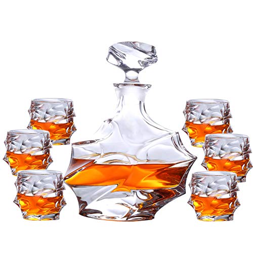 ZZKOKO Whiskey Decanter Set, 7-Piece Crystal Whiskey Glass Set Mens Gift, Premium Liquor