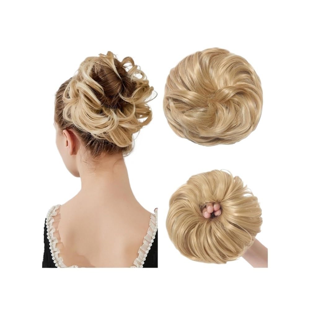 QRSTUVXZY Messy Bun Hair Piece Curly Synthetic Extensions Scrunchies Fake Chignon Updo Hairpieces for Women(Blonde Balayage)