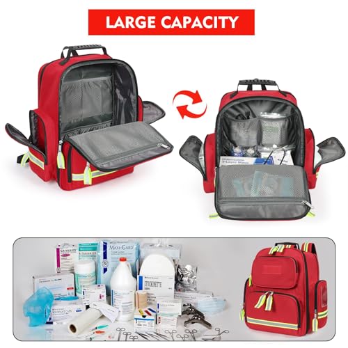 Image of Gatycallaty First Aid Backpack - Multi Pocket Emergency Medical Bag for Camping, Trip, Go Bag, Sports Medicine, Trauma (Red)