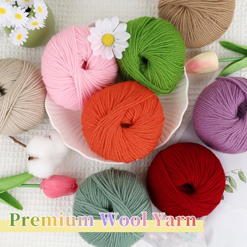 Image of Coopay Crochet Yarn Kits for Beginners, 12 Packs Wool Yarn for Knitting | Wool Blend Yarn- 60% Wool 40% Polyester - 1.76oz, 164yds, #3 DK Yarn - Yarn for Crafts, Scarves, Blankets (Multicolor A)