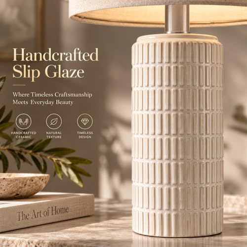 PoKat 23" Modern Ceramic Table Lamp Set of 2 for Living Room Bedroom, White - Image 2