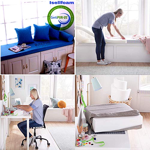 Isellfoam High Density Upholstery Foam 3" T x 24" W x 80" L (Firm) 46ILD Upholstery Foam Cushion High Density Cushion CertiPUR-US Certified Foam, Made in USA - Thumbnail 4