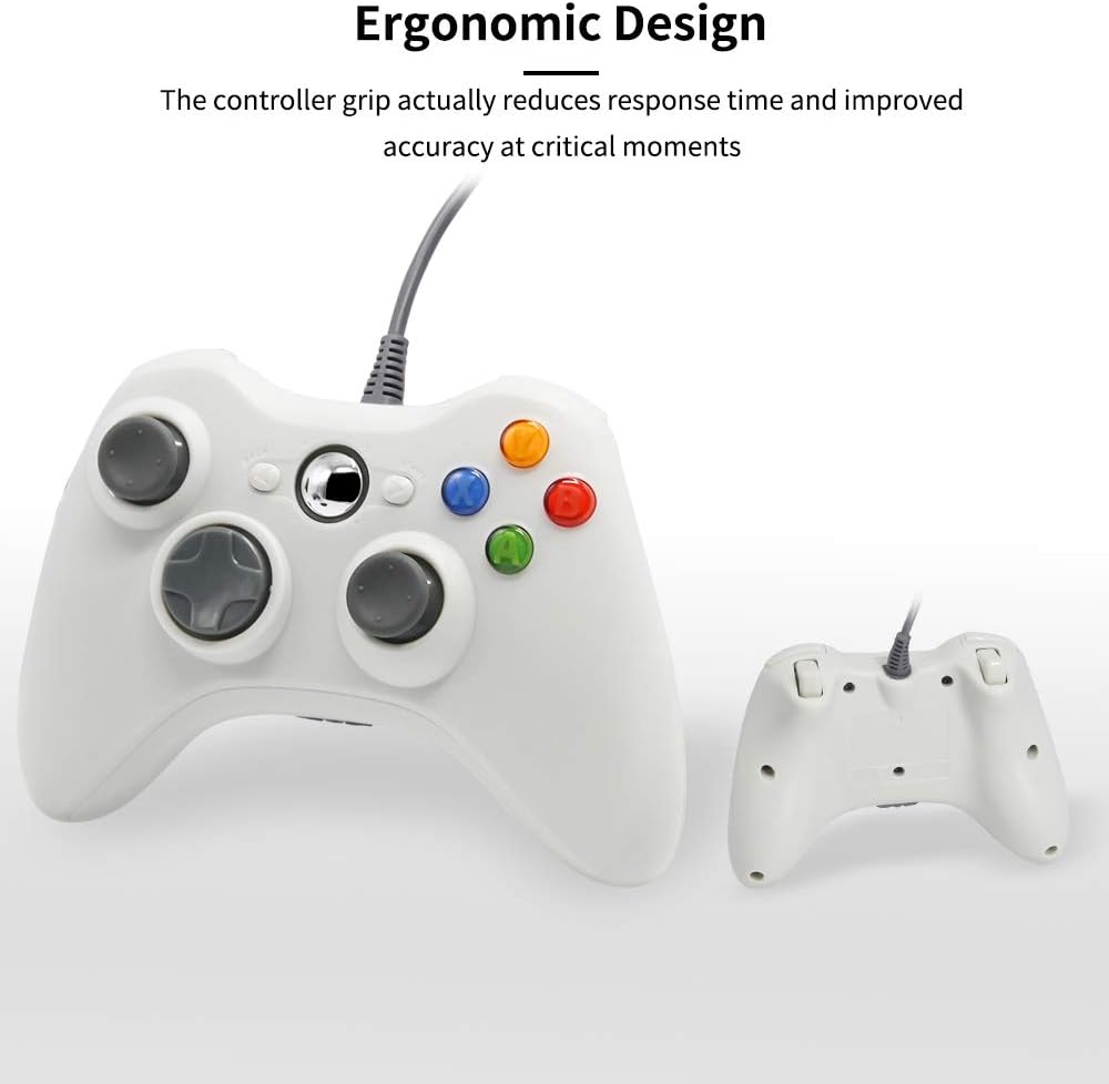 Xbox 360 Controller Wired for Xbox 360 Console & Windows, xbox 360 Game Controller Gamepad (White)