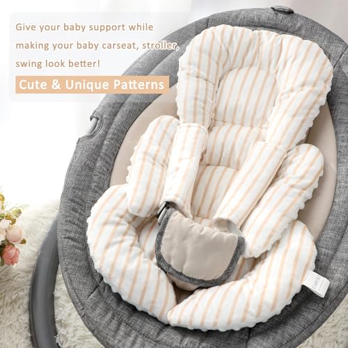 Image of Infant Car Seat Insert, Car Seat Head Support Baby Girls Boys, Soft & Reversible Newborn Carseat Insert Cushion with 2 Strap Covers, for Stroller, Swing, Bouncer (Brown Line)
