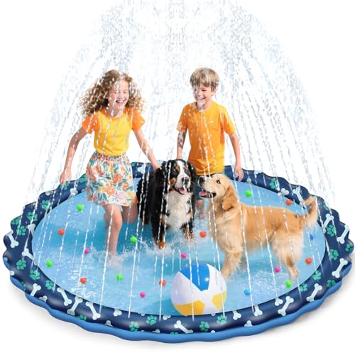 HaoVrisn Wasserspielzeug Kinder Outdoor, 170CM Wassersprinkler Kinder Outdoor, Hundepool, Splash Pad für Kind und Haustiere, Rutschfestem und Verdicktem PVC Boden (170CM)