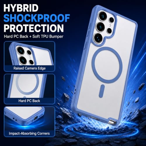 Image of MAGA ClearBack Case Cover for Samsung Galaxy S26 Ultra 5G, Crystal Clear Magnetic Case Compatible with MagSafe, Hybrid Hard PC Back & Soft TPU Bumper, Shockproof Protective Cover Blue