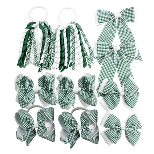 Umibow Lot de 10 pinces à cheveux vichy pour uniforme d'école, pour la rentrée scolaire, nœuds à cheveux bouclés, nœuds pour queue de cheval pour filles (vert)