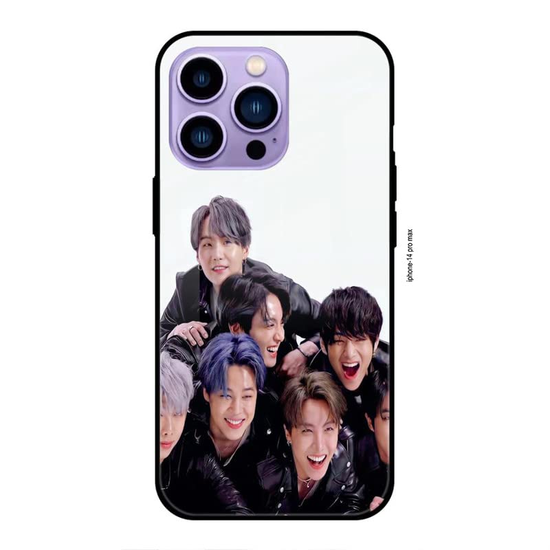 DojaBeauty BTS Glass Back Case & Cover Compatible with iPhone 14 Pro Max | Anti-Scratch Tempered Glass Back Case | Anti-Drop Soft TPU Frame (Gc-124)