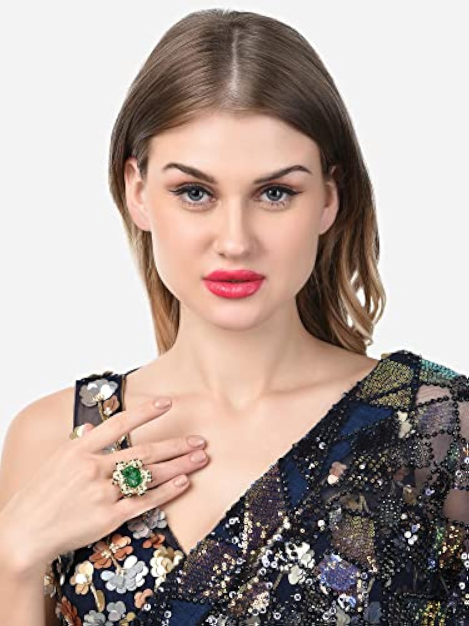 Women's Flower Stone Cluster Beads Ethnic Elasticated Ring