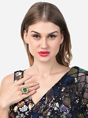 Women's Flower Stone Cluster Beads Ethnic Elasticated Ring