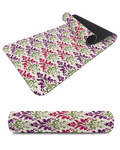 Debedcor Heat Proof Table Pads Waterproof Decorative, Boho Green Red Purple Floral Non-Slip Table Countertop Protector, Southwestern Geometric Insulation Mat for Dining Room, 48 x 12 Inches