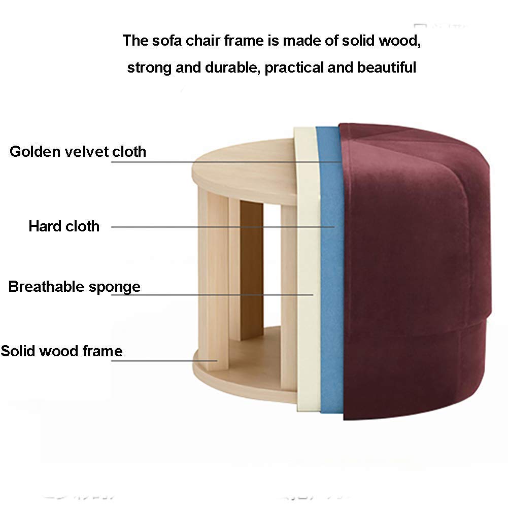 Runder Ottoman-Fußhocker, Fußhocker Pouf Gepolsterter Fußpouf - Niedriger Pouf Sofahocker - Samtsitz für Wohnzimmer(Rot-A