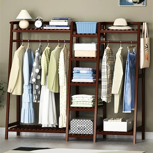 Étagère de rangement en bambou marron de 160 cm pour suspendre les vêtements et chaussures