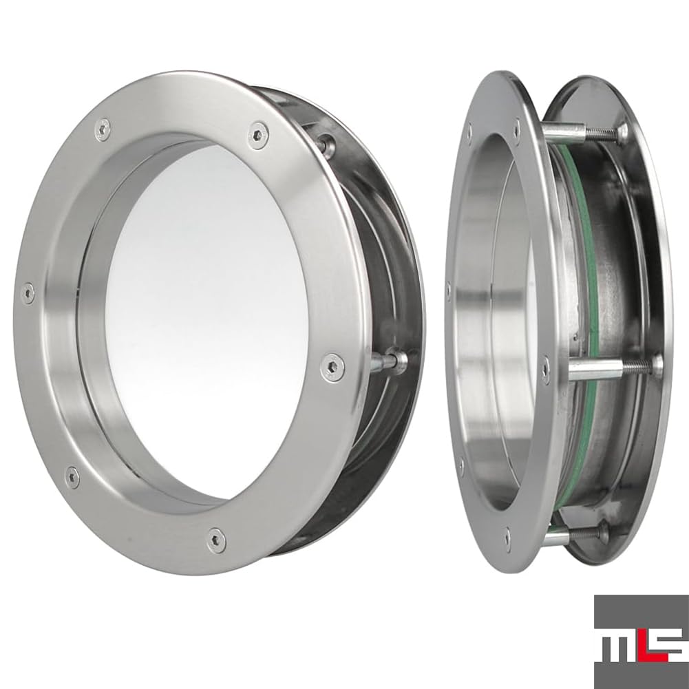 MLS Oblò B4000, Oblò per Porte, in Acciaio Inox, Vetro di Sicurezza, Adatto ha Porte di Spessore 40 mm, Viti di Fissaggio Visibili su Entrambi i Lati, Diametro 400 mm, Vetro Trasparente