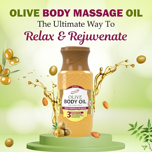 Image of Nimson Olive Body Massage Oil - 500ml x 2 | Deep Moisturization & Soothing Relief | Hydrating Formula with Italian Olives | For Dry Skin & Radiant Glow | Ethically Sourced