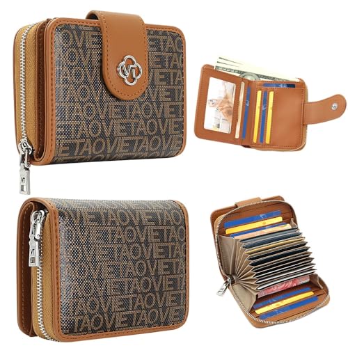 Wallet Bag with Accordion Card Holder,Multi-Card Slots, Zipper Purse, Photo Slot Zipper Big Bag - Brown