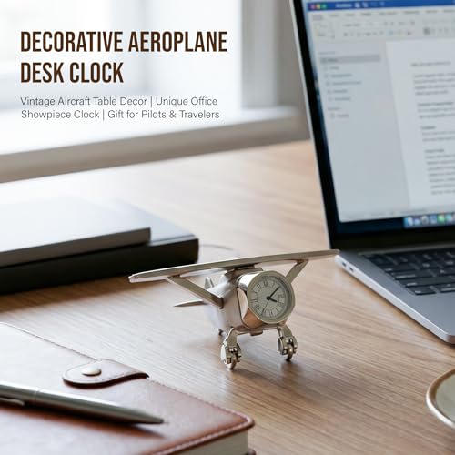 Image of ZAICUS Vintage Aeroplane Miniature Desk Clock - Airplane Table Clock | Office Desk, Study Table & Home Decor | Unique Gift for Aviation Lovers