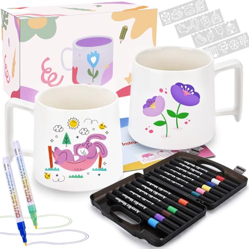ZUSUZU Kit para Pintar una Taza,Juego de Pintura de Cerámica,Kit de Pintura de Cerámica,Kits de Bricolaje,Cerámicas para Pintar,Ideal para Adultos,Niños y Proyectos Creativos en Casa