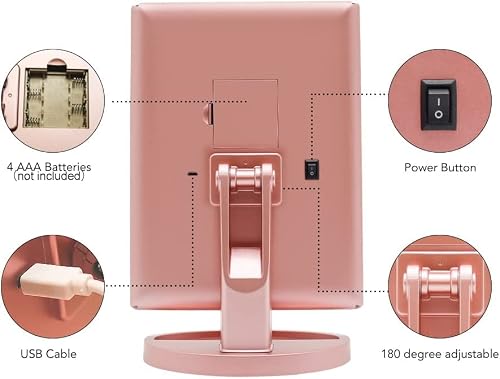 Larimar Trifold Vanity Makeup Mirror With 21 Led Lights, Touch Sensor Dimmable Brightness, 10X/3X/2X Magnification, Usb Powered Or Batteries Make Up Mirror, Travel Mirror With Light (Rose) #TOP3