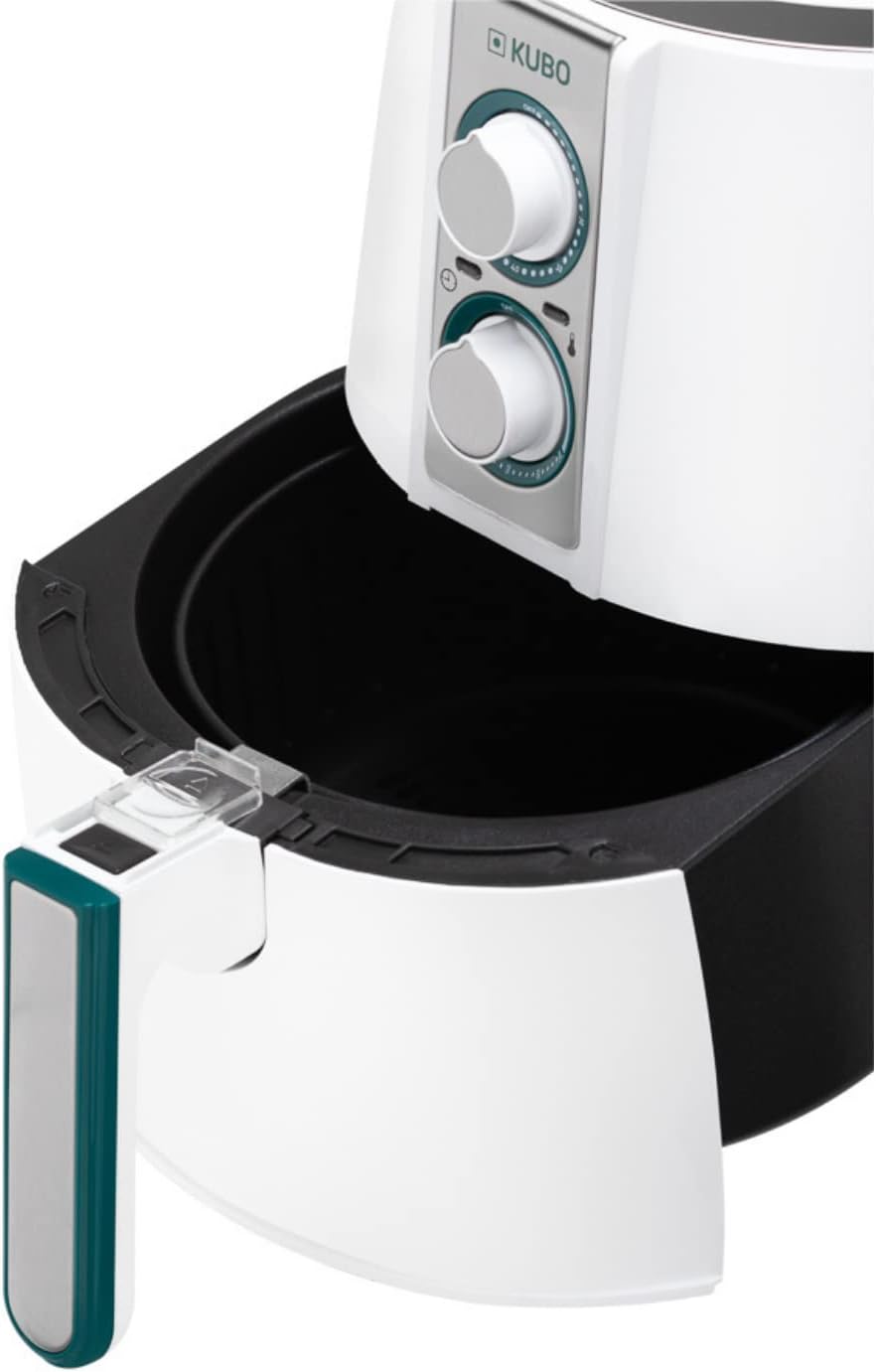 Friggitrice senza olio Kubo da 2,5 l, friggitrice ad aria, 1500 W, temperatura regolabile, timer, bianco, 17,8 x 23,4 x 24,8 cm