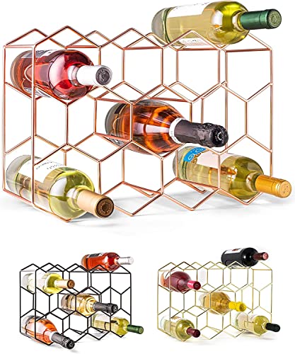 Image of Countertop Wine Rack 14 Bottle Freestanding Modern Metal Wine Rack 3 Tier Tabletop Wine Holder Stand for Cabinet Pantry Wine Bottle Storage No Assembly Required (Rose Gold)