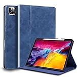 Gexmil for iPad Pro 11 Inch Case 2022/2021/2020/2018(4th/3rd/2nd/1st Generation) with Pencil Holder,Auto Wake/Sleep,Genuine Leather Case with Stand,Oil Wax Blue
