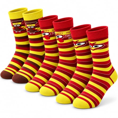 Thanksgiving Turkey Socks Men Women 3 Pairs Striped Cotton Blend Support - image 1