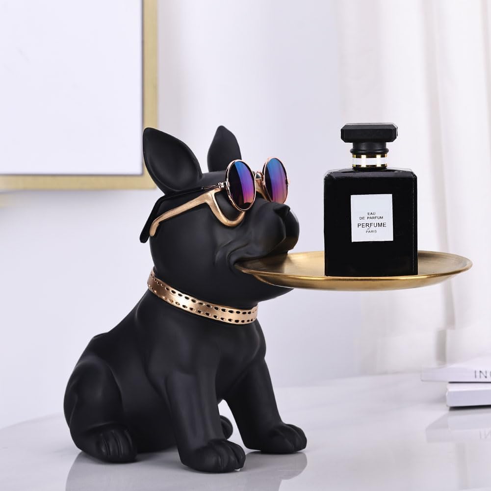 Resin Black Bulldog Tray Statue, Modern Entrance Multi-Purpose Holder for Keys, Candy, Jewelry, Earrings and Perfume- Perfect for Home Decor , Modern Art, Dining Table, Office Desk Decor (Black) - Image 5