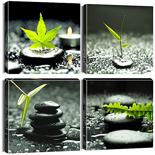 Artscope 4 Parties Impression sur Toile - Pierre Noire Impression sur Toile Décoration Murale pour Chambre Peintures à l'huile pour Maison Bain Salon Chambre 30x30CM
