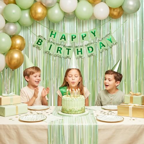 Image of TONIFUL 3Pcs Sage Green Door Streamers,Green Photo Booth Backdrop,Metallic Streamers Green Foil Fringe Curtains for Birthday,Christmas,New Year,Bachelorette Party Decorations