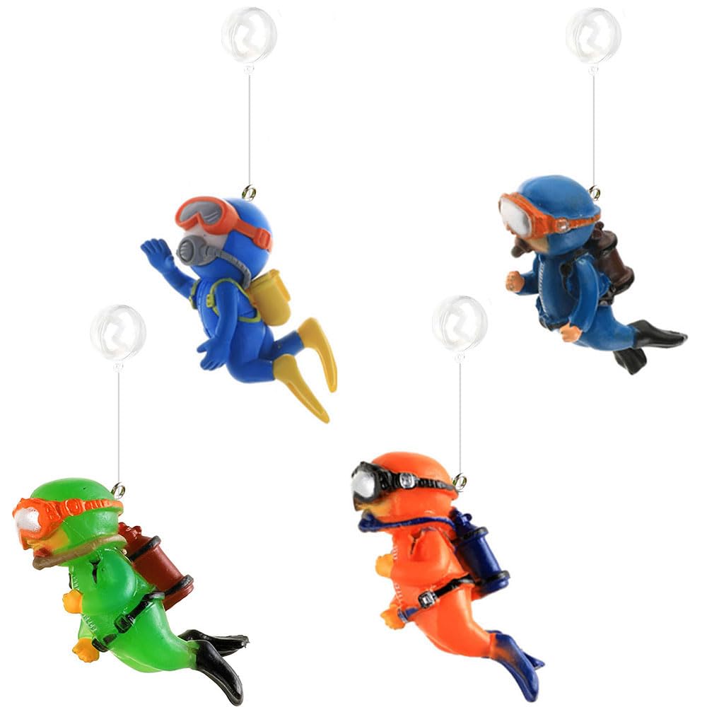 4 Decorazioni Acquario Sommozzatore - Set Completo Con Lenza E Palla Galleggiante Per Pesci