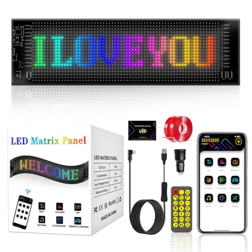 Image of Digital Flexible LED Signs for Cars, SUVs, Trucks &Party Wedding Festival, Bluetooth App Control DIY Programmable Scrolling Light Signs Matrix Panel, USB 5V2A, 13.7''x4.01''