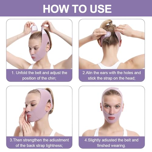 QOMJUFA Facial Strap, Kinnband,V shape face lift für schlaffe Gesichtshaut,Jederzeit einsetzbar,Lila
