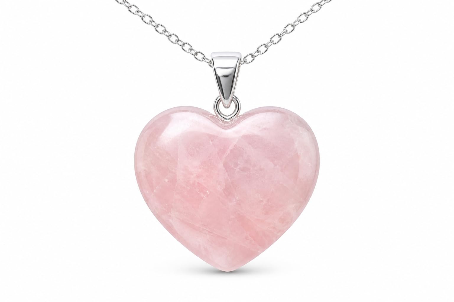 rose quartz heart pendant necklace for women, pink, love & emotional healing