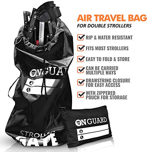 Onguard Double Stroller Bag For Airplane | Stroller Cover | Gate Check Stroller Bag | Baby Airplane Travel Accessories | Waterproof Rip Resistant Polyester Compact Backpack | Black #TOP4