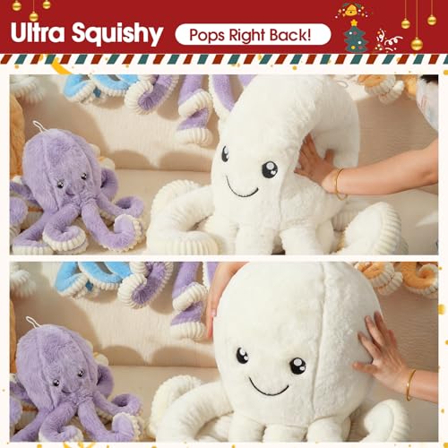 Image of DENTRUN Octopus Plush Toy, Cute Stuffed Animal in 5 Colors 4 Sizes for Gift | 7 /16 /24 /32 inch sizes, 5 vibrant colors, soft plush sea animal, giant gift for all ages, birthday /Xmas /Halloween