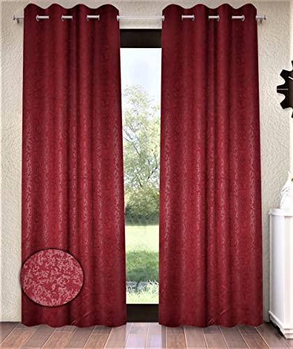 Image of Home Sizzler 2 Pieces Blackout Textured Eyelet Polyester Door Curtains - 7 Feet, Maroon