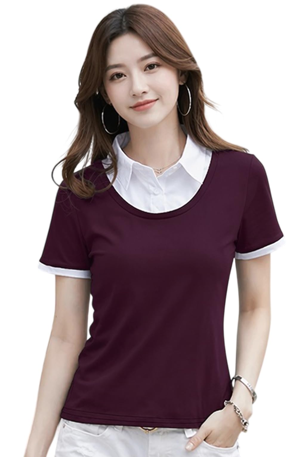 fery london Women’s Matty Fabric Polo T-Shirt | Stylish Collar Design with Contrast Detail | Short Sleeve Casual & Office Wear Top-picture-28