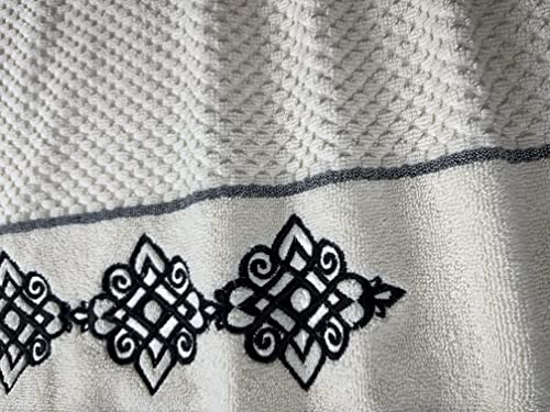 Image of SENSES By Riba Cotton Embroidered Towel Set, 550 GSM Soft & Absorbent, Antimicrobial, Oeko-Tex Certified | Ideal for Home & Gifting, Pack of 4 (2 Bath 27 inchX50 inch + 2 Hand Towels 16 inchX26 inch) - Style 3