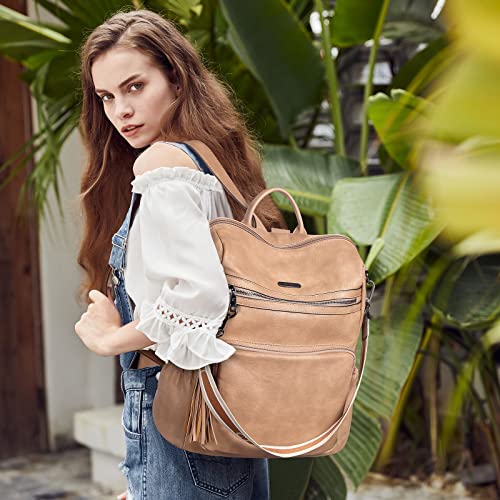 Image of CLUCI Backpack Purse for Women Fashion Leather Designer Travel Large Ladies Shoulder Bags with Tassel, Two-toned Brown, Large