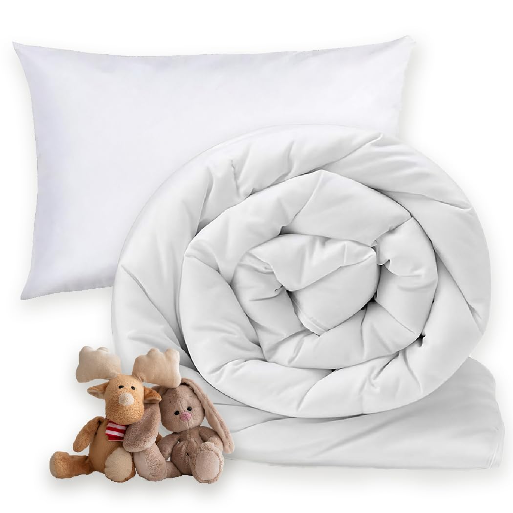 MH Home 4.5 Tog Toddler Duvet With Pillow All Season Comforter, Lightweight Skin Friendly Quilt, Down Alternative Ultra-Soft Plush Breathable Quilt 120x150 cm (4.5 Tog Duvet & Pillow)