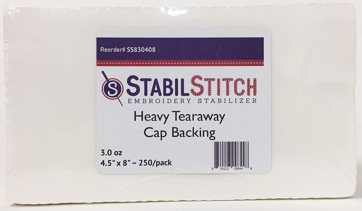 StabilStitch Heavy (3.0 oz.) Tearaway Cap Backing 4.5" x 8" 250 Pack for Machine Embroidery