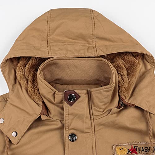 Autumn and Winter Men's Jacket-Casual Faux Fur Lined Waist Drawstring Cargo Warm Hooded Cargo Coat Jacket4