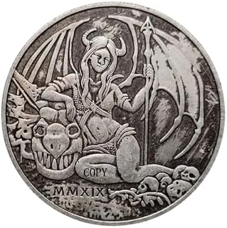 Santa Muerte Saint Death Nude Naked Female Grim Reaper Demon Devil Succubus Hell Horns Wings Tail Spear Skull Copy U.S Hobo Morgan Coin Silver Plated Replica Commemorative