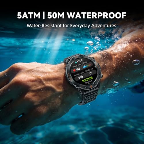 Image of WalkerFit Rugged Smart Watch for Men, 1.43 inch AMOLED 5ATM Waterproof, 2 Bands
