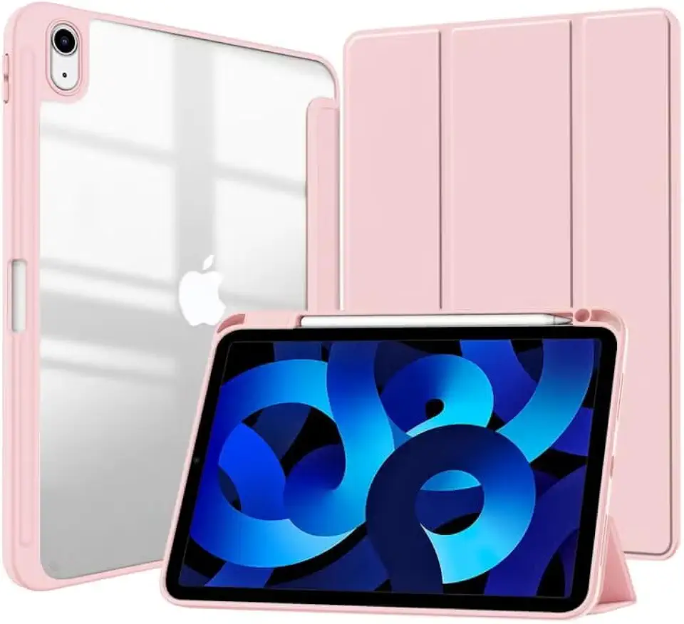 Slim Trifold Stand Clear Back, TPU Shockproof Frame Cover with Built-in Pencil Holder,Support Auto Sleep/Wake for For iPad 2022 (10th Gen) 10.9 inch/iPad 2025 (11th Generation) Pink