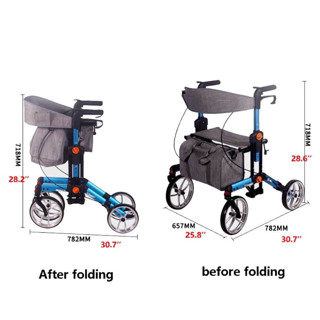 Andadores para Personas Mayores con 4 Ruedas,andador rollator con freno,Andador con ASIENTO y CESTA,Andador de Aluminio Plegable,altura ajustable blue