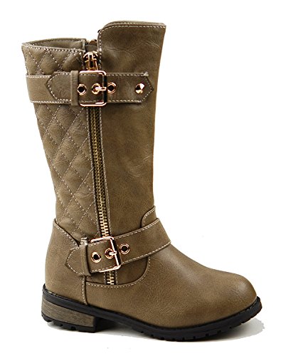 Link Mango-21K Little Girls New Knee High Flat Riding Boots Shoes,Taupe,12